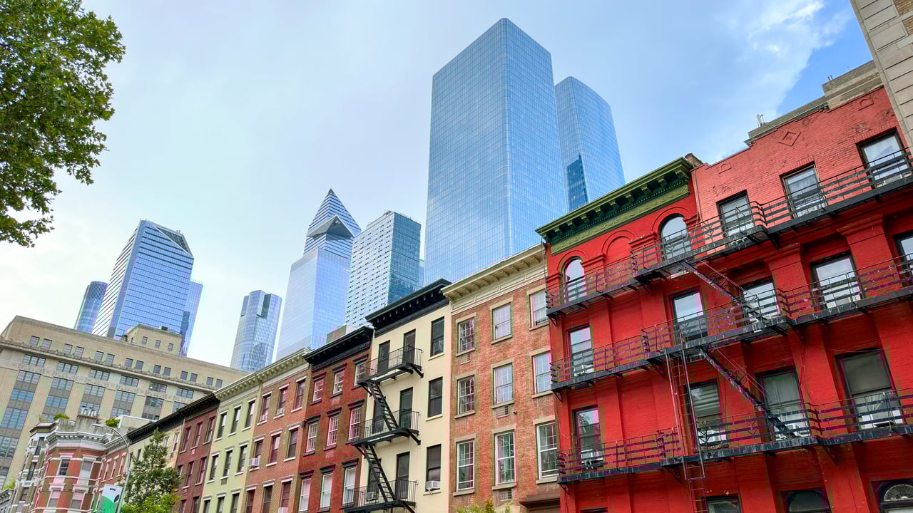 New construction development with structural steel framework